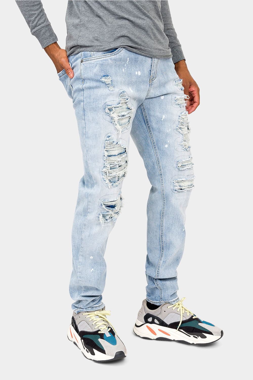 Distressed Paint Splattered Faded Jeans