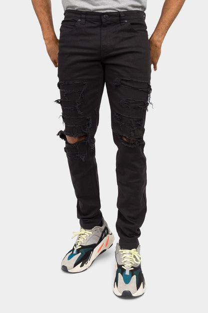 Distressed Solid Color Slim Fit Jeans