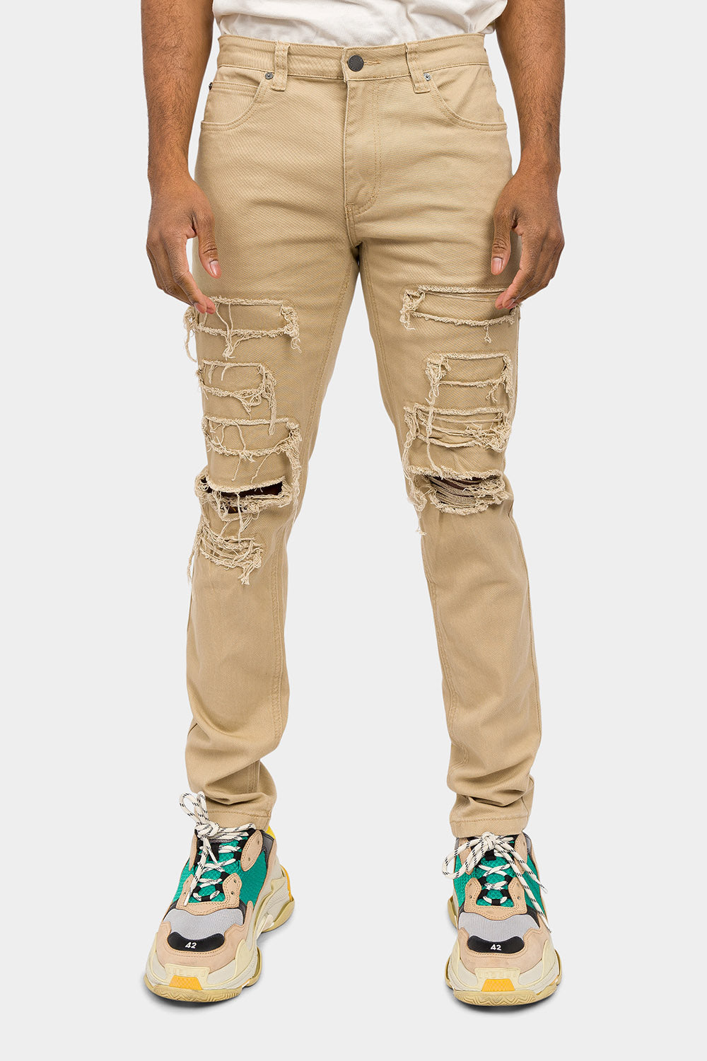 Distressed Solid Color Slim Fit Jeans