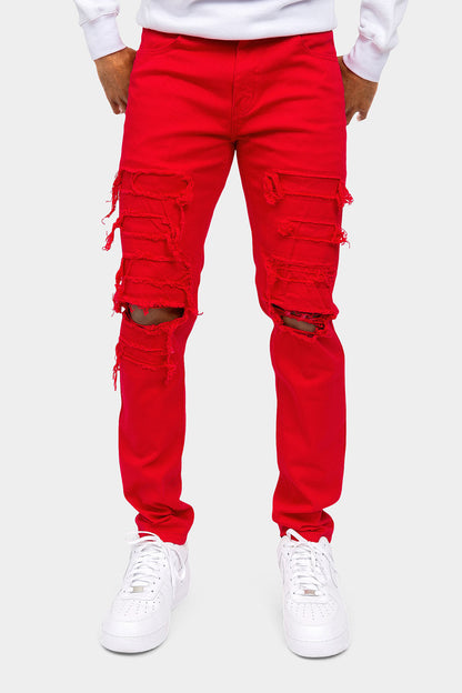 Distressed Solid Color Slim Fit Jeans