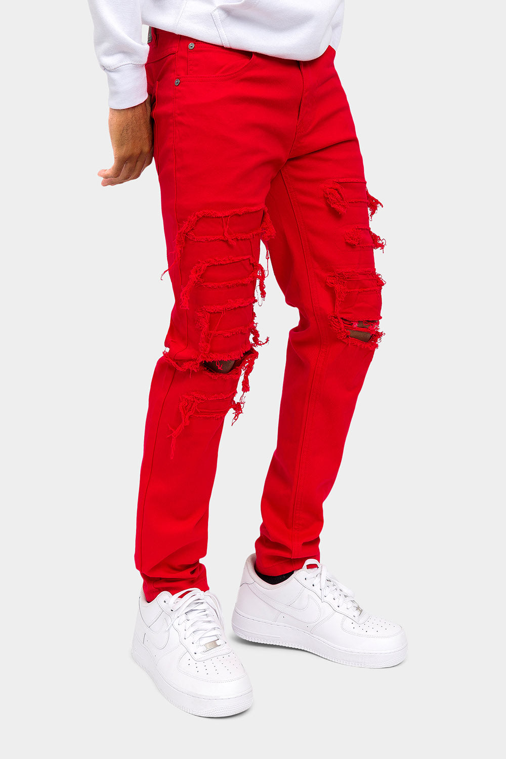 Distressed Solid Color Slim Fit Jeans