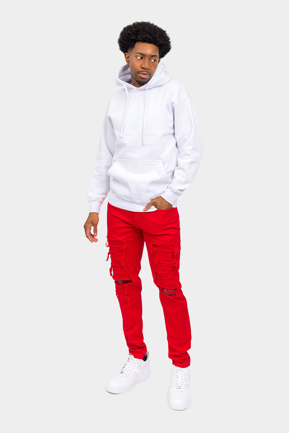 Distressed Solid Color Slim Fit Jeans