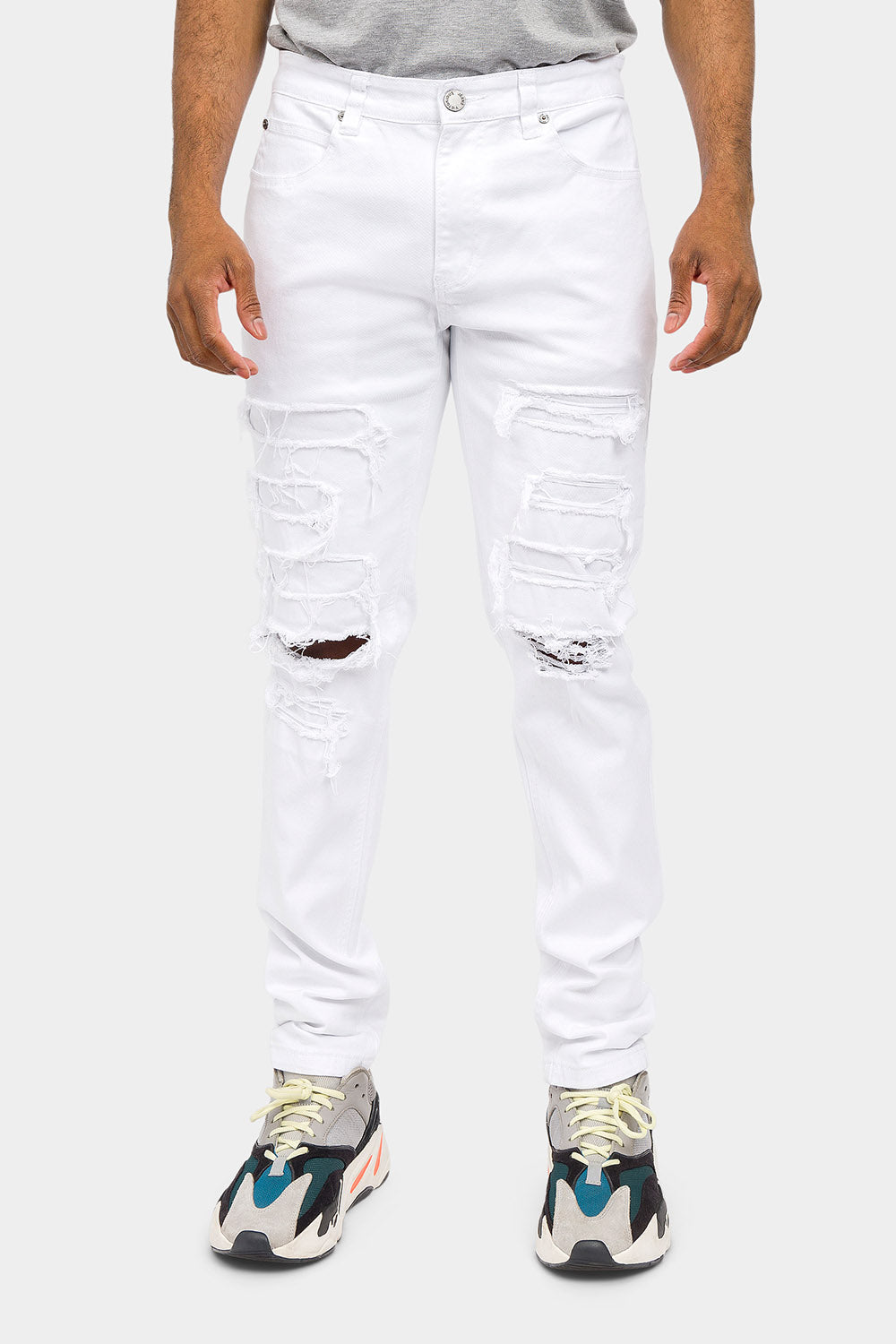 Distressed Solid Color Slim Fit Jeans
