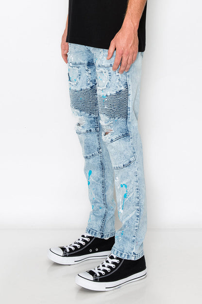 Stacked Paint Splatter Biker Jeans