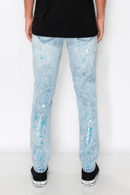 Stacked Paint Splatter Biker Jeans