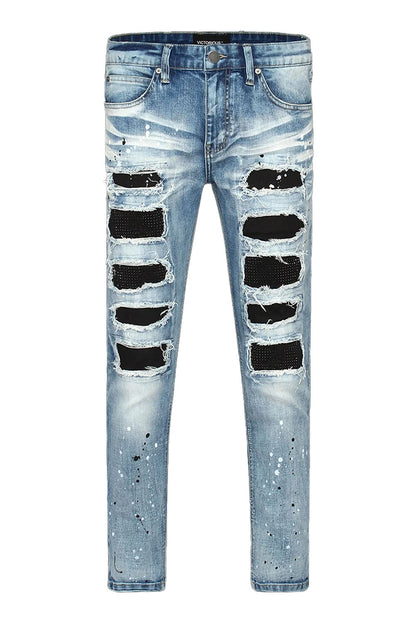 Paint Splatter Rhinestone Denim Jeans