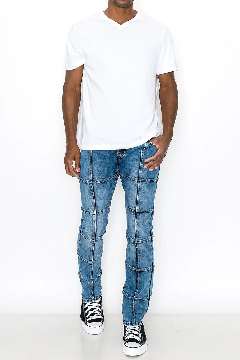 Men's Cut & Sew Blocked Denim Jeans