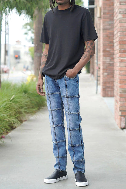 Men's Cut & Sew Blocked Denim Jeans