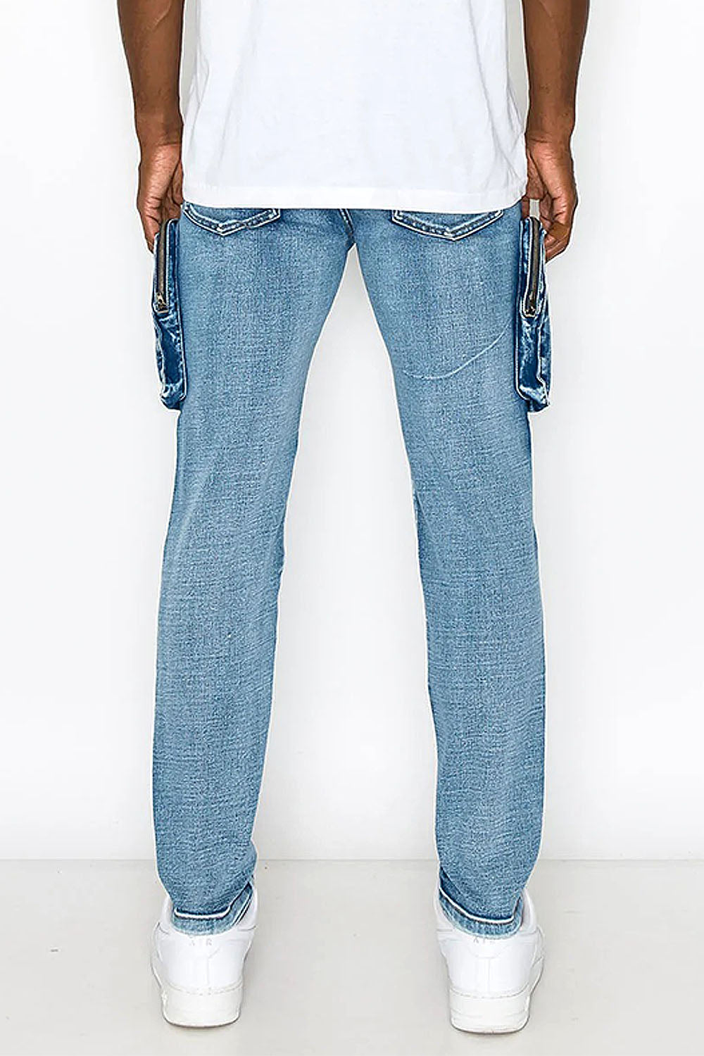 Washed Zippered Cargo Denim Jeans