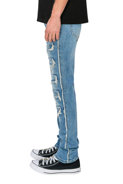 Men's Side Raw Edge Rip & Repair Denim Jeans