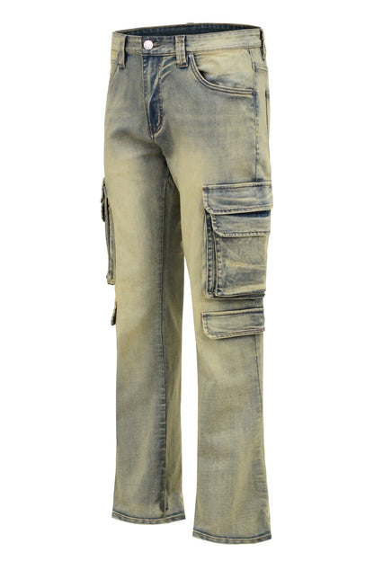 Men's Bootcut Utility Cargo Denim Jeans