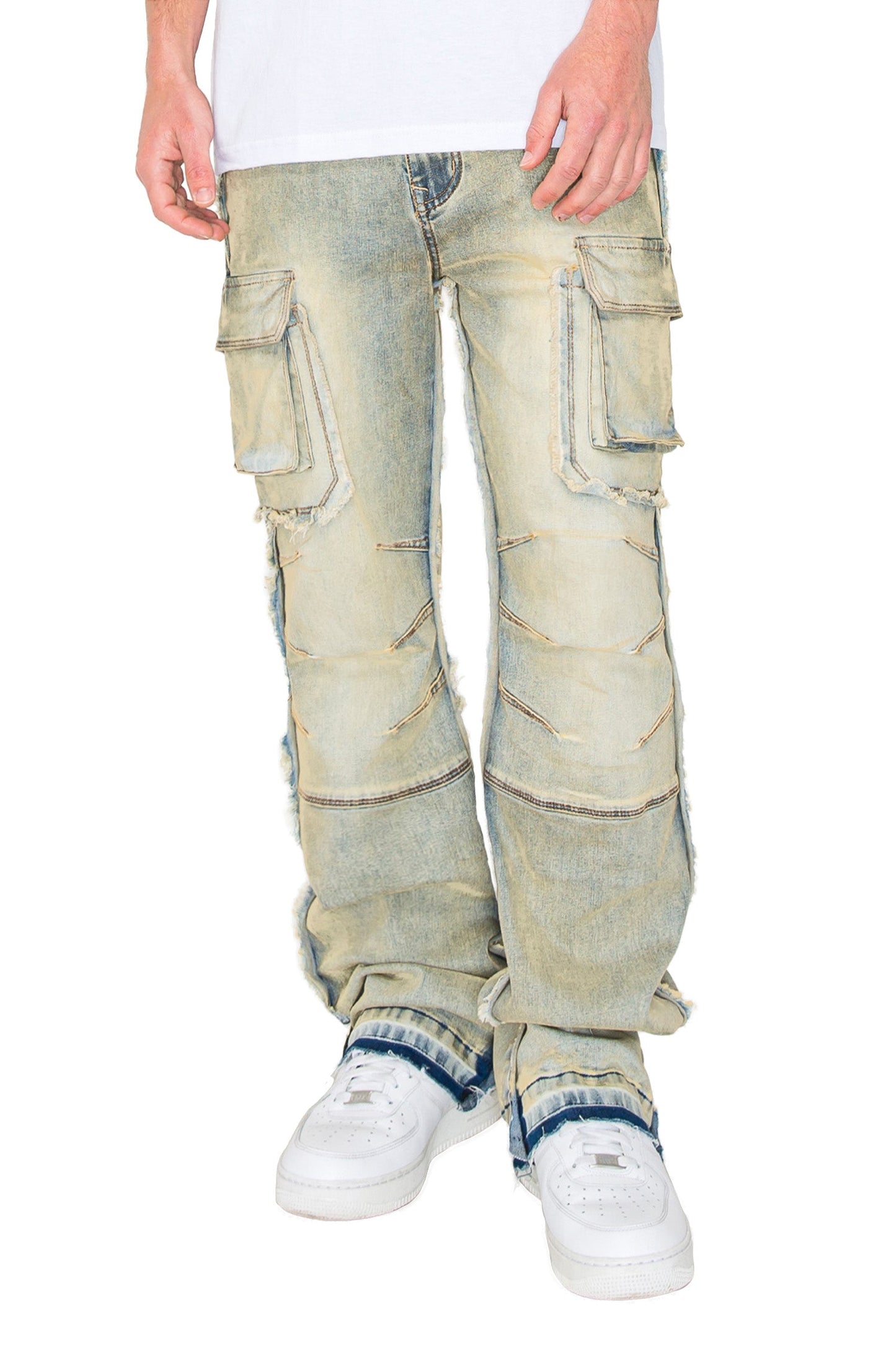 Men's Bootcut Raw Edge Double Cargo Denim Jeans
