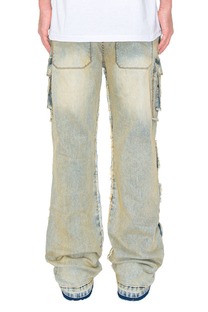 Men's Bootcut Raw Edge Double Cargo Denim Jeans