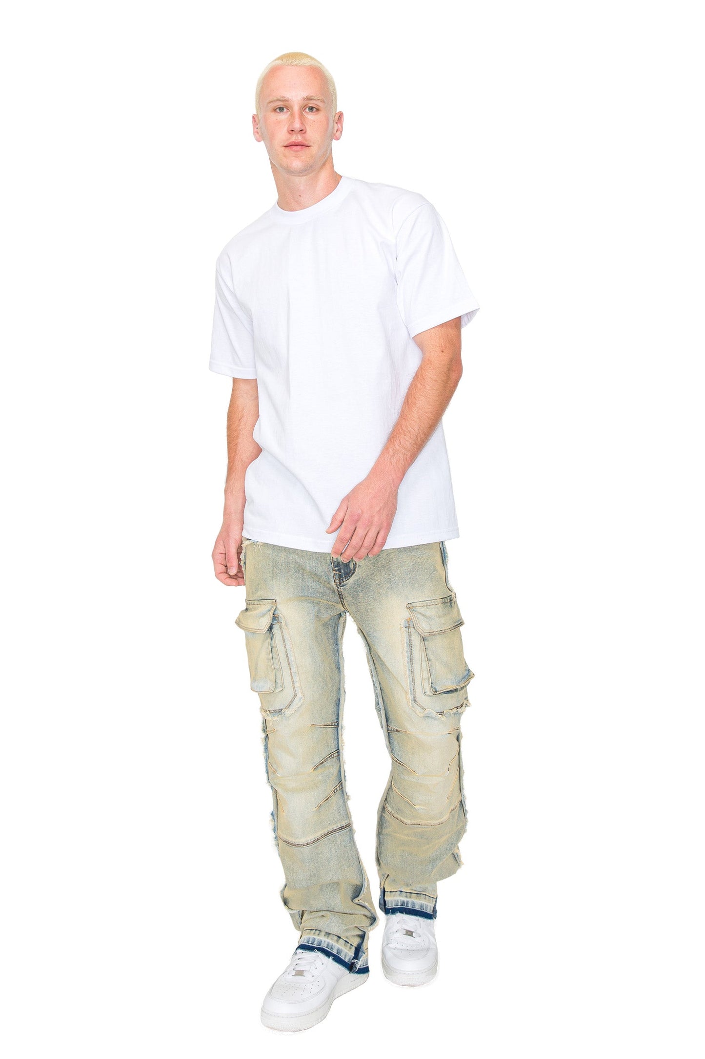 Men's Bootcut Raw Edge Double Cargo Denim Jeans