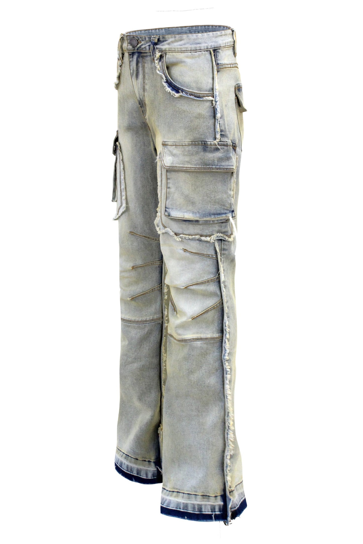 Men's Bootcut Raw Edge Double Cargo Denim Jeans