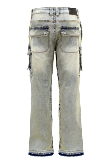 Men's Bootcut Raw Edge Double Cargo Denim Jeans