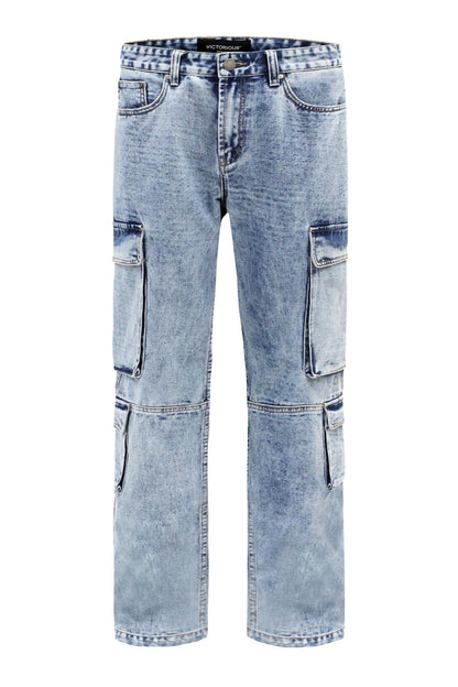 Men's Baggy Fit Multi Cargo Pocket Jeans