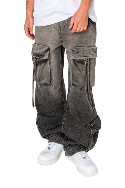 Men's Baggy Fit Faded Wash Cargo Jeans