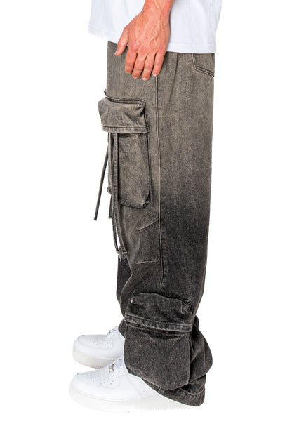 Men's Baggy Fit Faded Wash Cargo Jeans