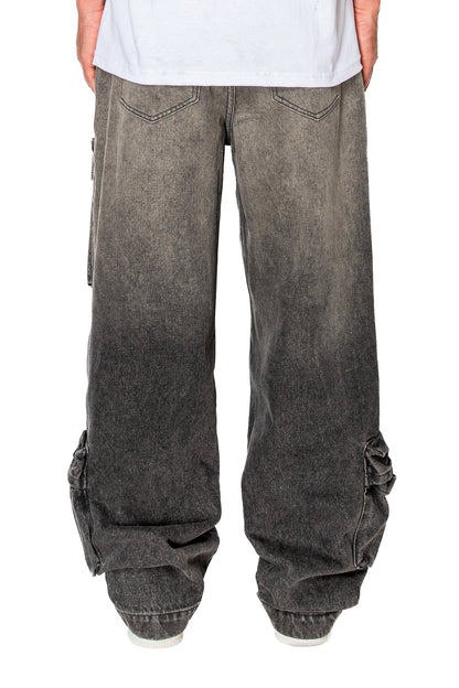 Men's Baggy Fit Faded Wash Cargo Jeans