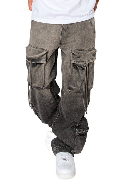 Men's Baggy Fit Faded Wash Cargo Jeans