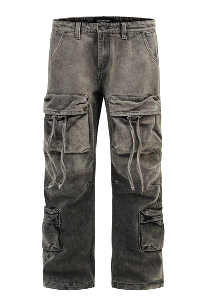 Men's Baggy Fit Faded Wash Cargo Jeans