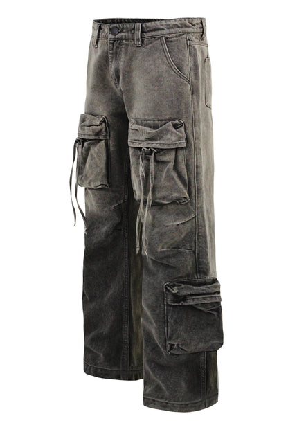 Men's Baggy Fit Faded Wash Cargo Jeans