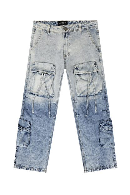 Men's Baggy Fit Faded Wash Cargo Jeans