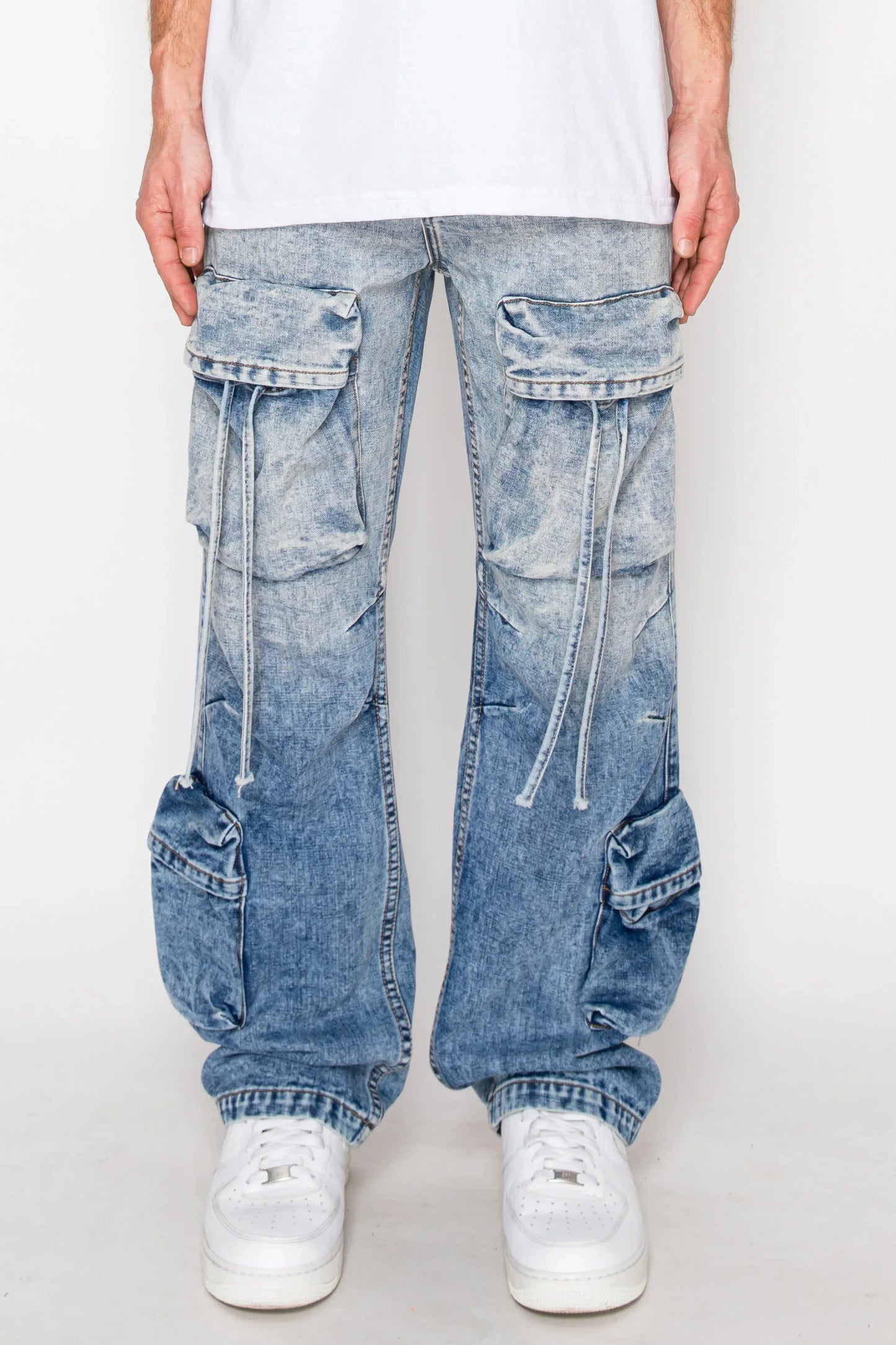 Men's Baggy Fit Faded Wash Cargo Jeans
