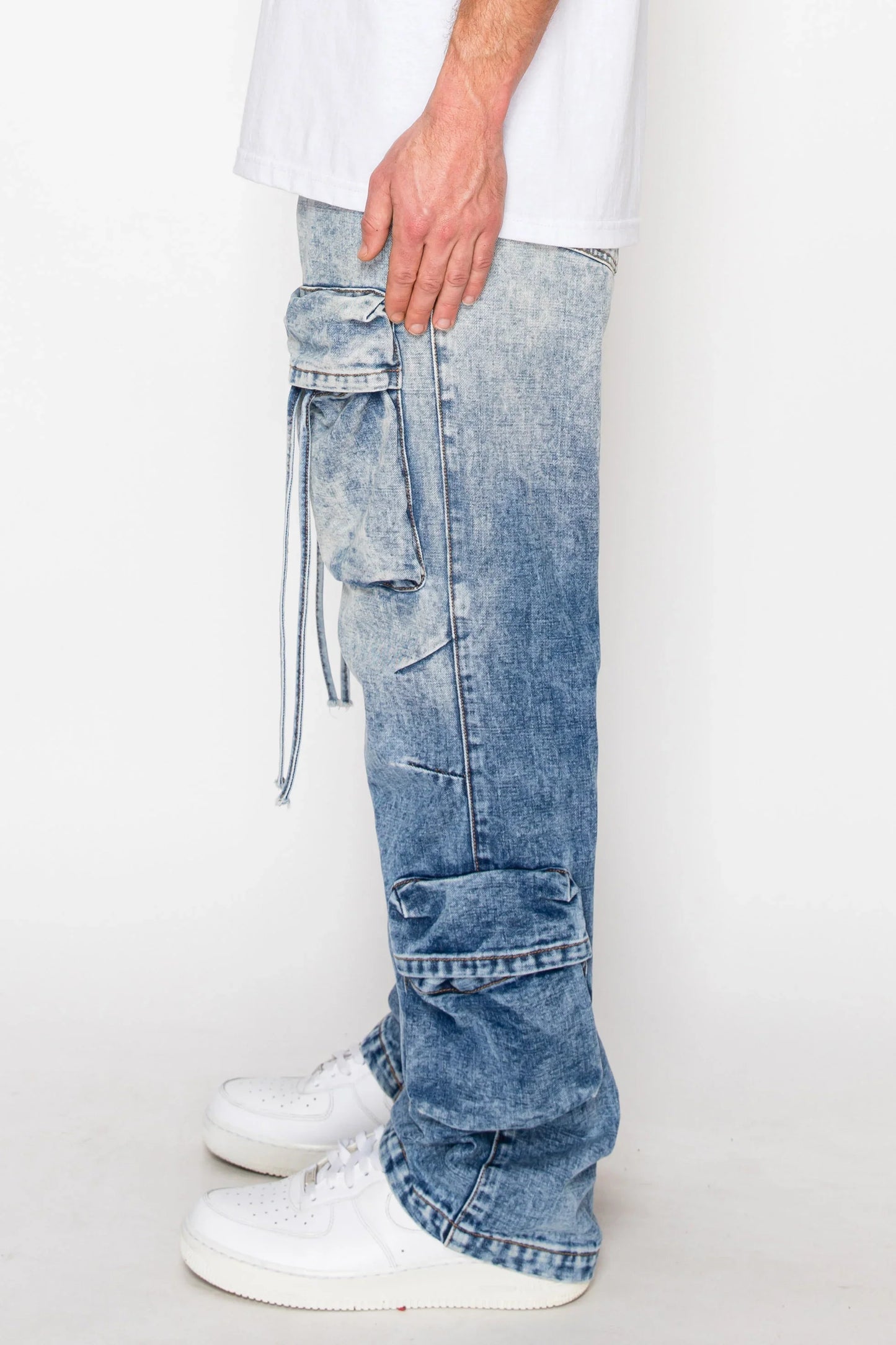 Men's Baggy Fit Faded Wash Cargo Jeans