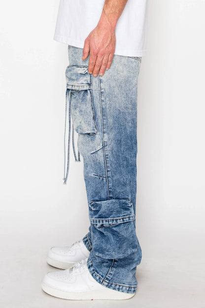 Men's Baggy Fit Faded Wash Cargo Jeans