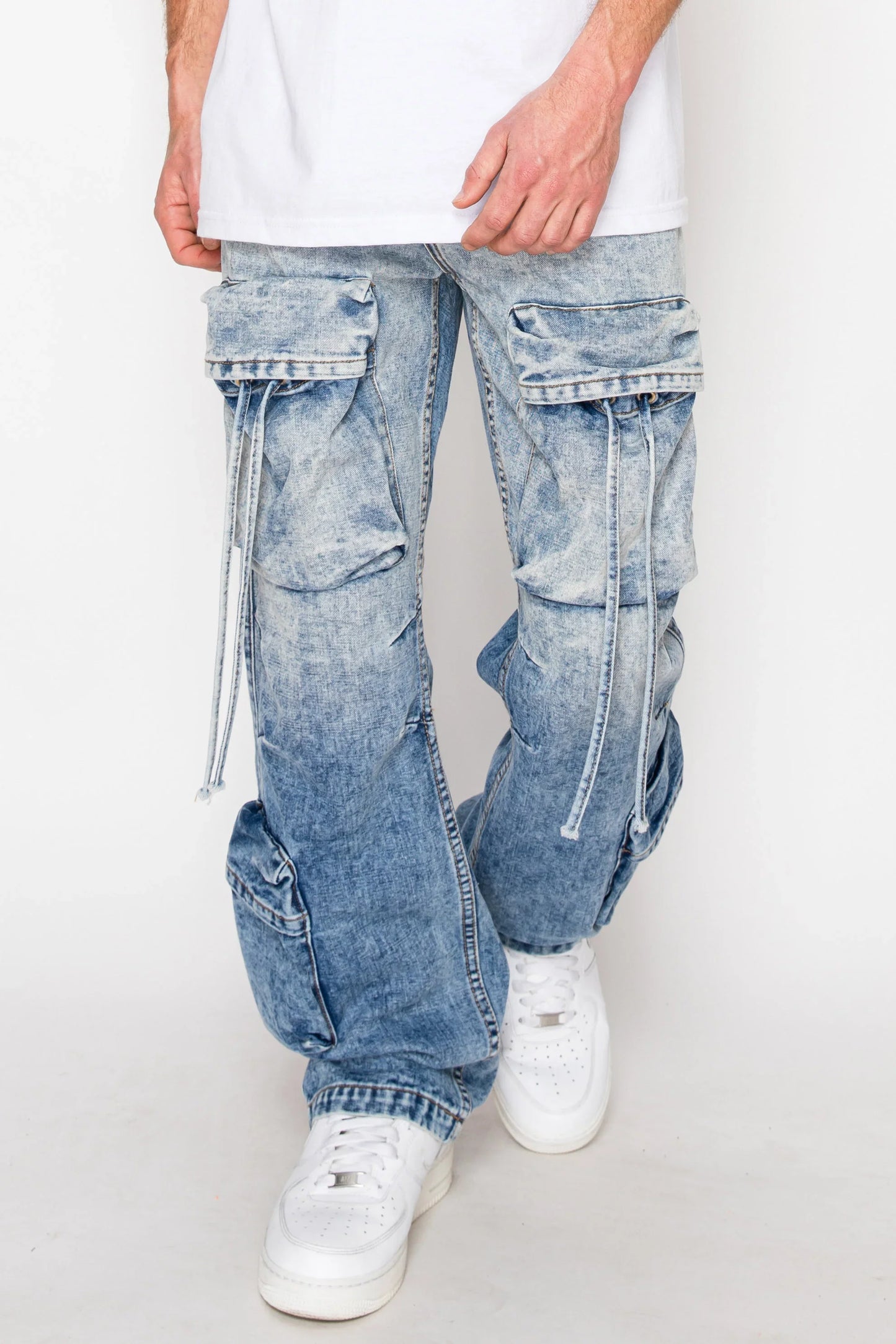 Men's Baggy Fit Faded Wash Cargo Jeans