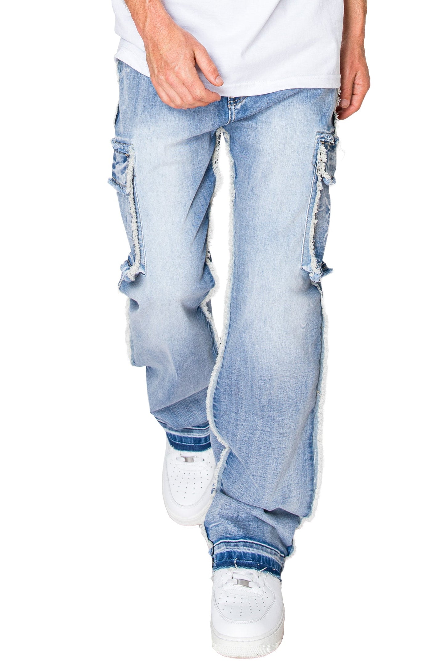 Men's Loose Fit Raw Edge Cargo Jeans