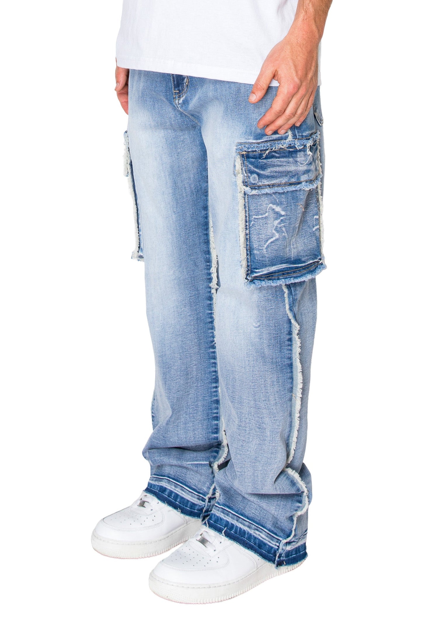 Men's Loose Fit Raw Edge Cargo Jeans