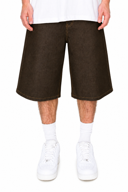 TELLUS Baggy Fit Raw Denim Shorts