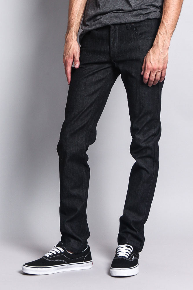 Men's Skinny Fit Raw Denim Jeans (Black)