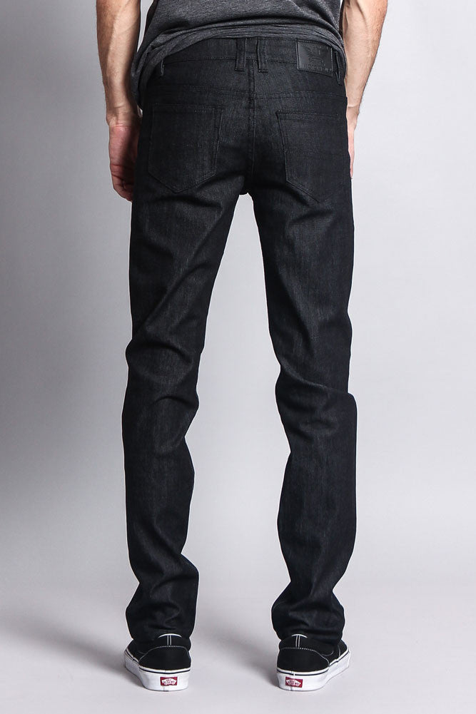 Men's Skinny Fit Raw Denim Jeans (Black)