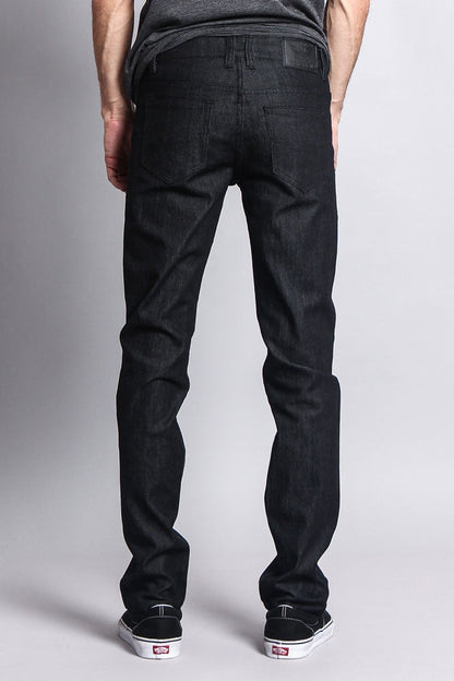 Men's Skinny Fit Raw Denim Jeans (Black)