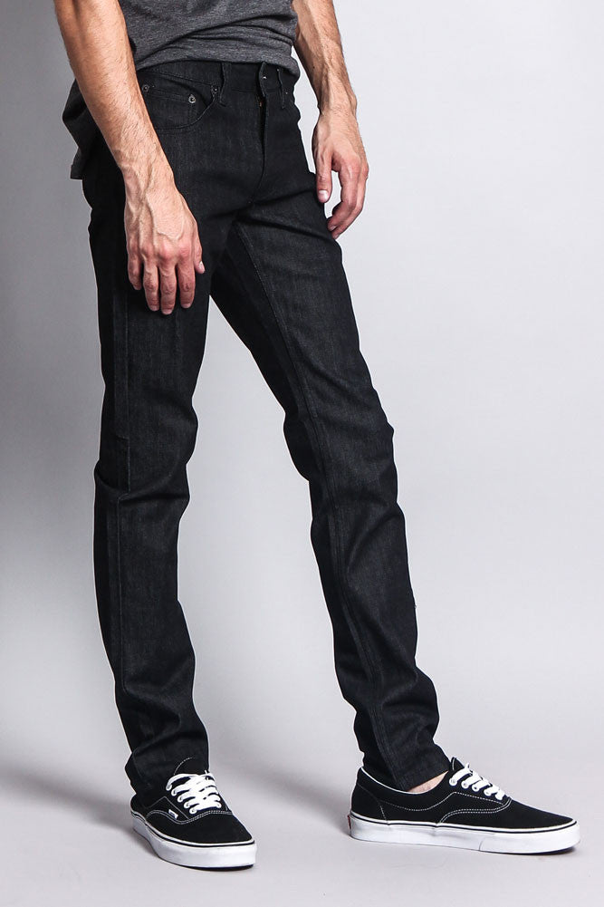 Men's Skinny Fit Raw Denim Jeans (Black)