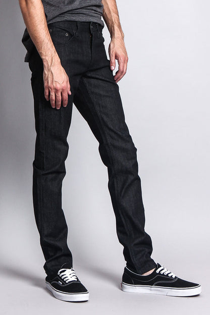 Men's Skinny Fit Raw Denim Jeans (Black)