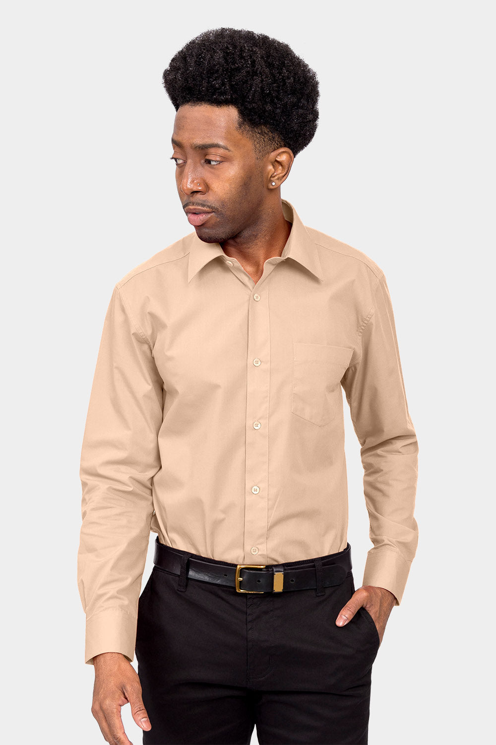 Men's Basic Solid Color Button Up Dress Shirt (Blush)