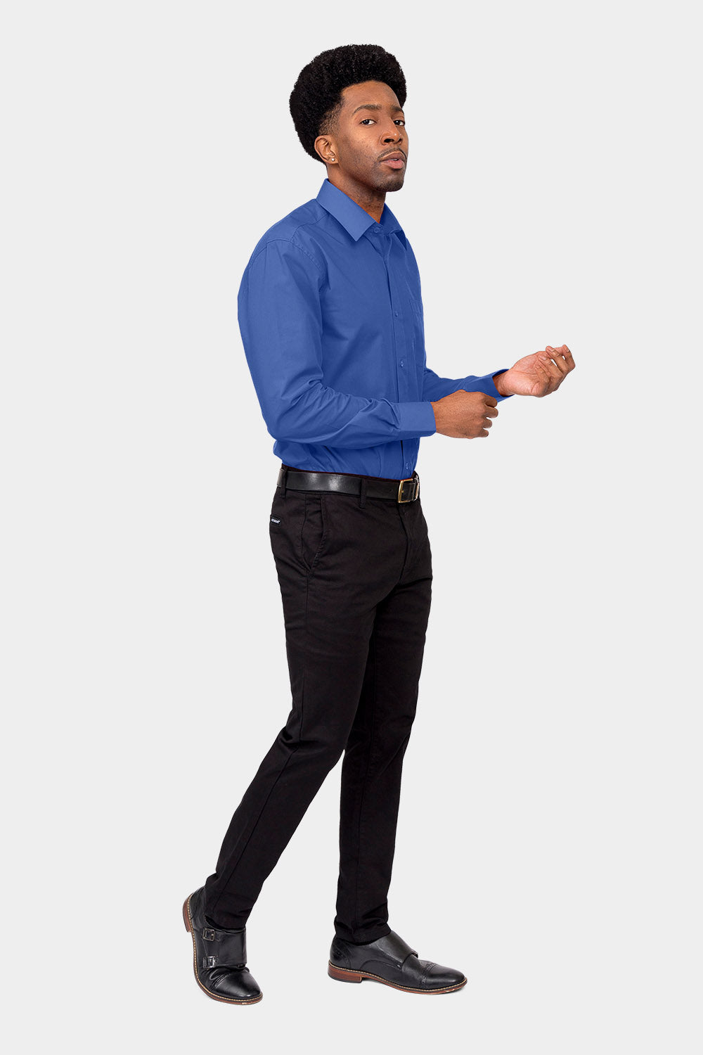 Men's Basic Solid Color Button Up Dress Shirt (French Blue)
