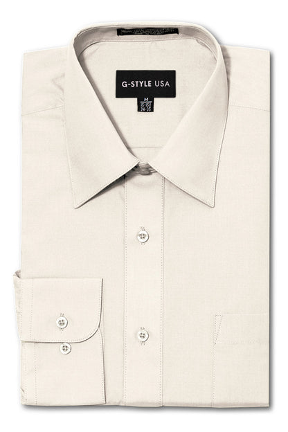 Men's Basic Solid Color Button Up Dress Shirt (Ivory)