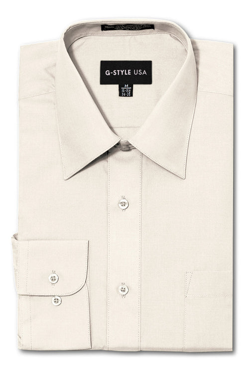Men's Basic Solid Color Button Up Dress Shirt (Ivory)