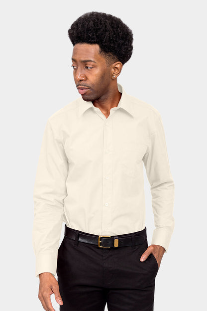 Men's Basic Solid Color Button Up Dress Shirt (Ivory)