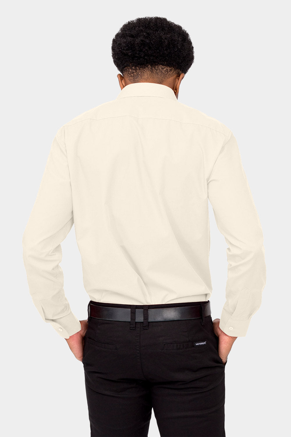 Men's Basic Solid Color Button Up Dress Shirt (Ivory)
