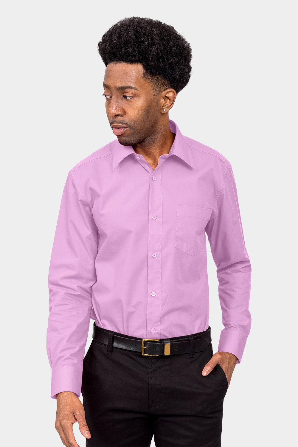 Men's Basic Solid Color Button Up Dress Shirt (Lilac)