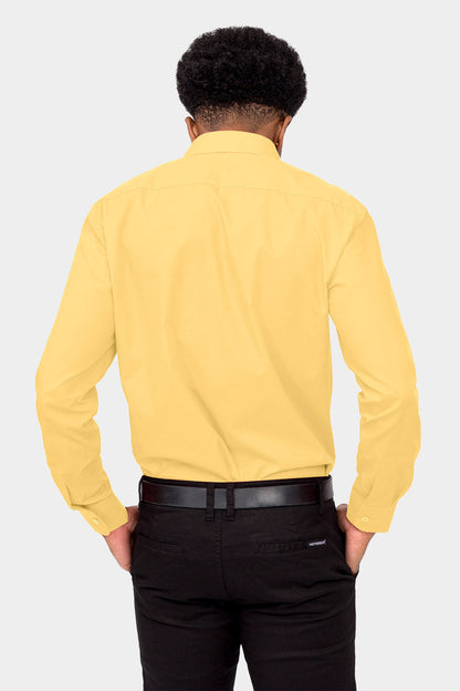Men's Basic Solid Color Button Up Dress Shirt (Lemon)