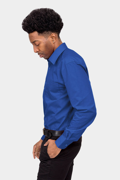 Men's Basic Solid Color Button Up Dress Shirt (Royal Blue)