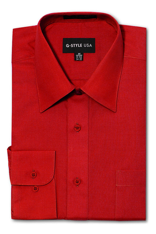 Men's Basic Solid Color Button Up Dress Shirt (Red)